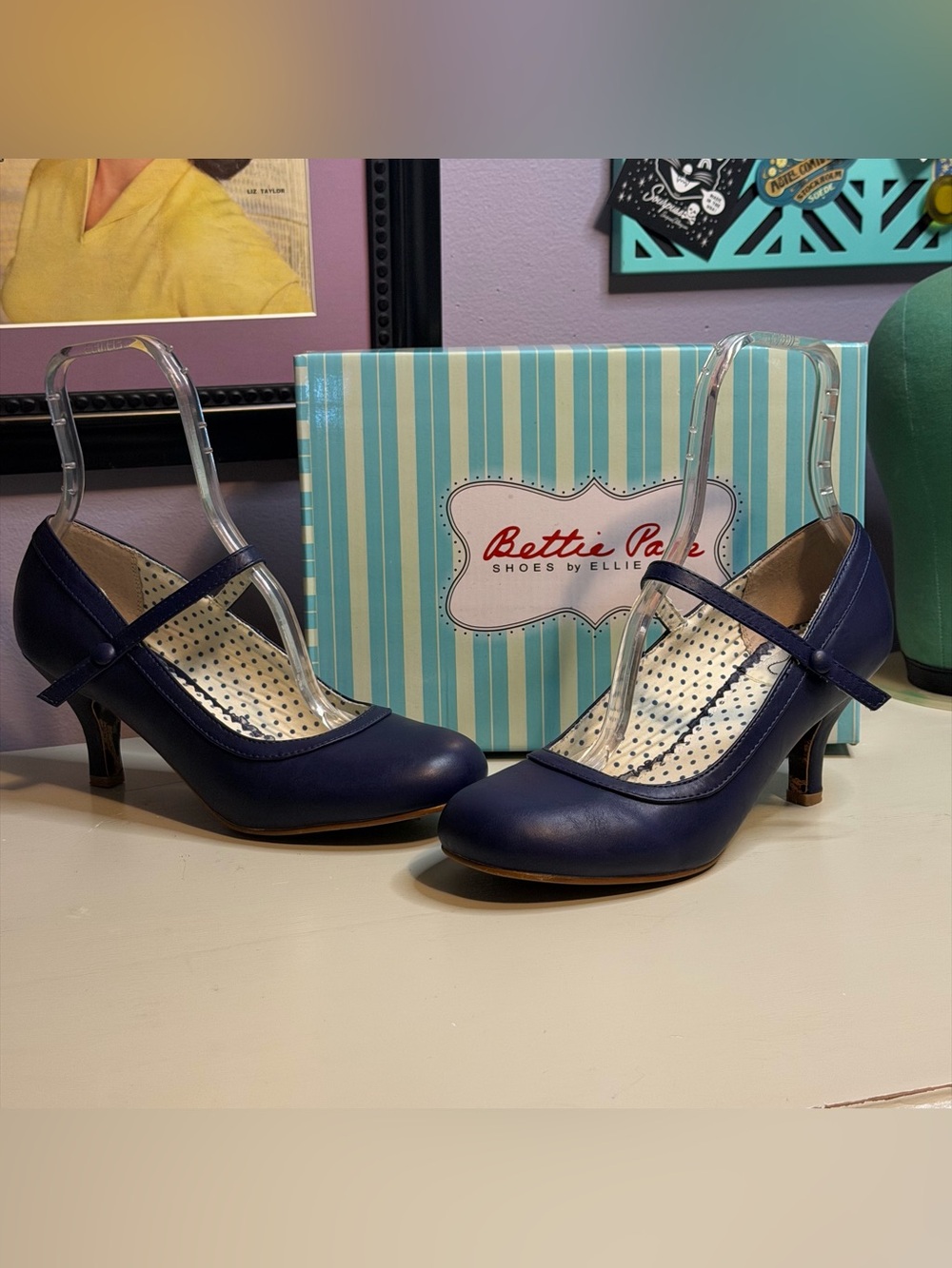 Bettie Page Bettie Retro Mary Jane Heel Navy